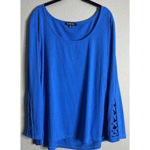 Rebel Wilson X Angels Blue Rib Tunic Blouse Long Sleeve Lattice Knit Top Size 2x